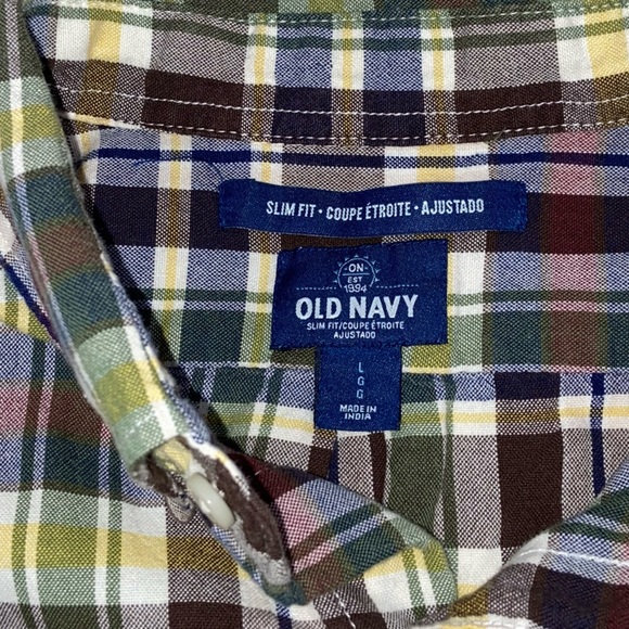 Old Navy Slim Fit Plaid Button Down Cotton Shirt - Men’s Large - Picture 8 of 11
